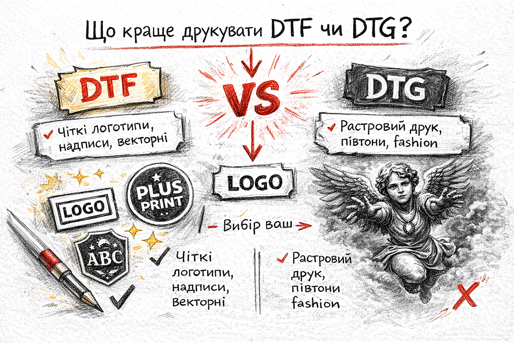 DTF vs DTG — що краще для логотипів, написів та fashion-принтів